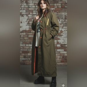 Vintage Dark Green Orange Trench Coat Size Medium